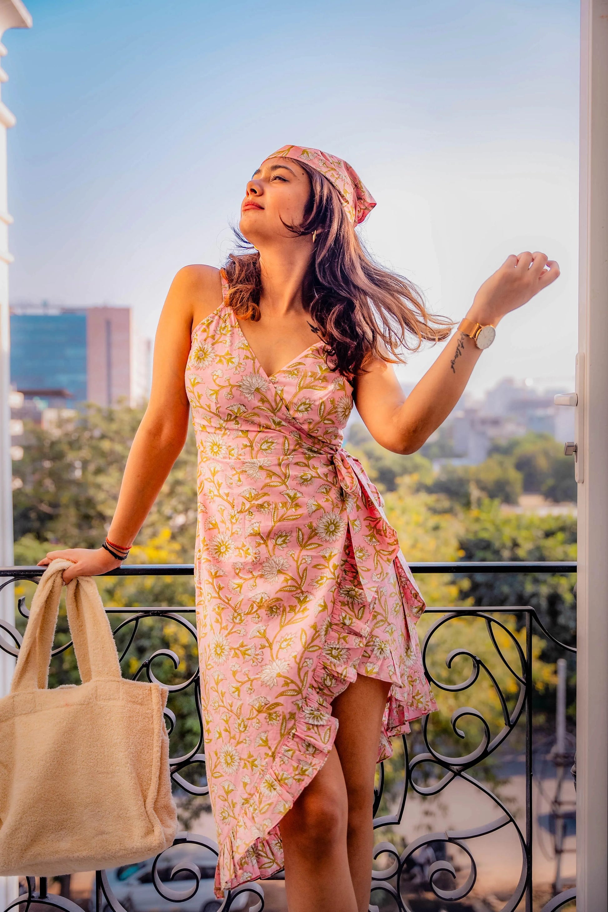 Pink Floral Wrap Dress - Odhanon