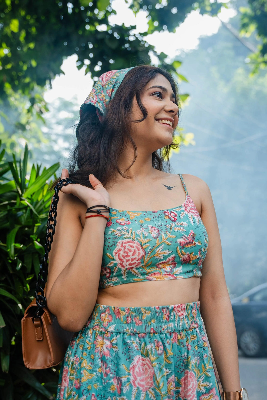 Green Floral Crop Top - Odhanon