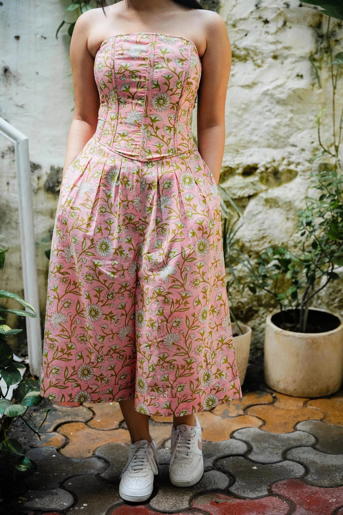 Shop Pink Floral Corset Co-ord Set - Odhanon