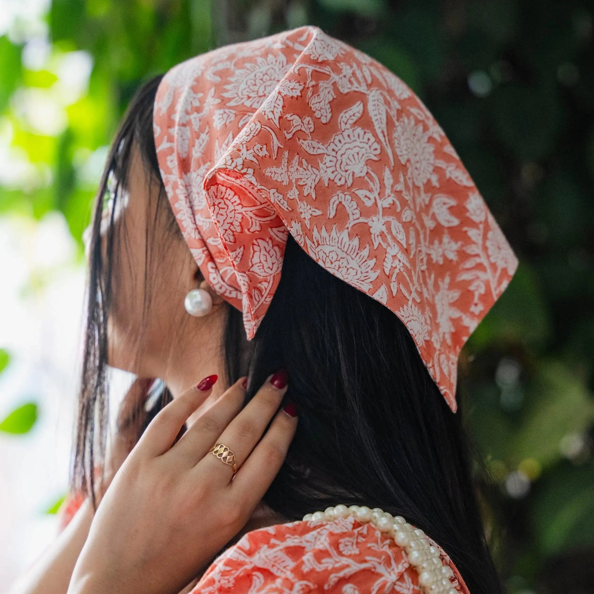 Peach Florals Head Scarf - Odhanon