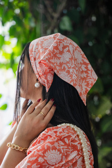 Peach Florals Head Scarf - Odhanon