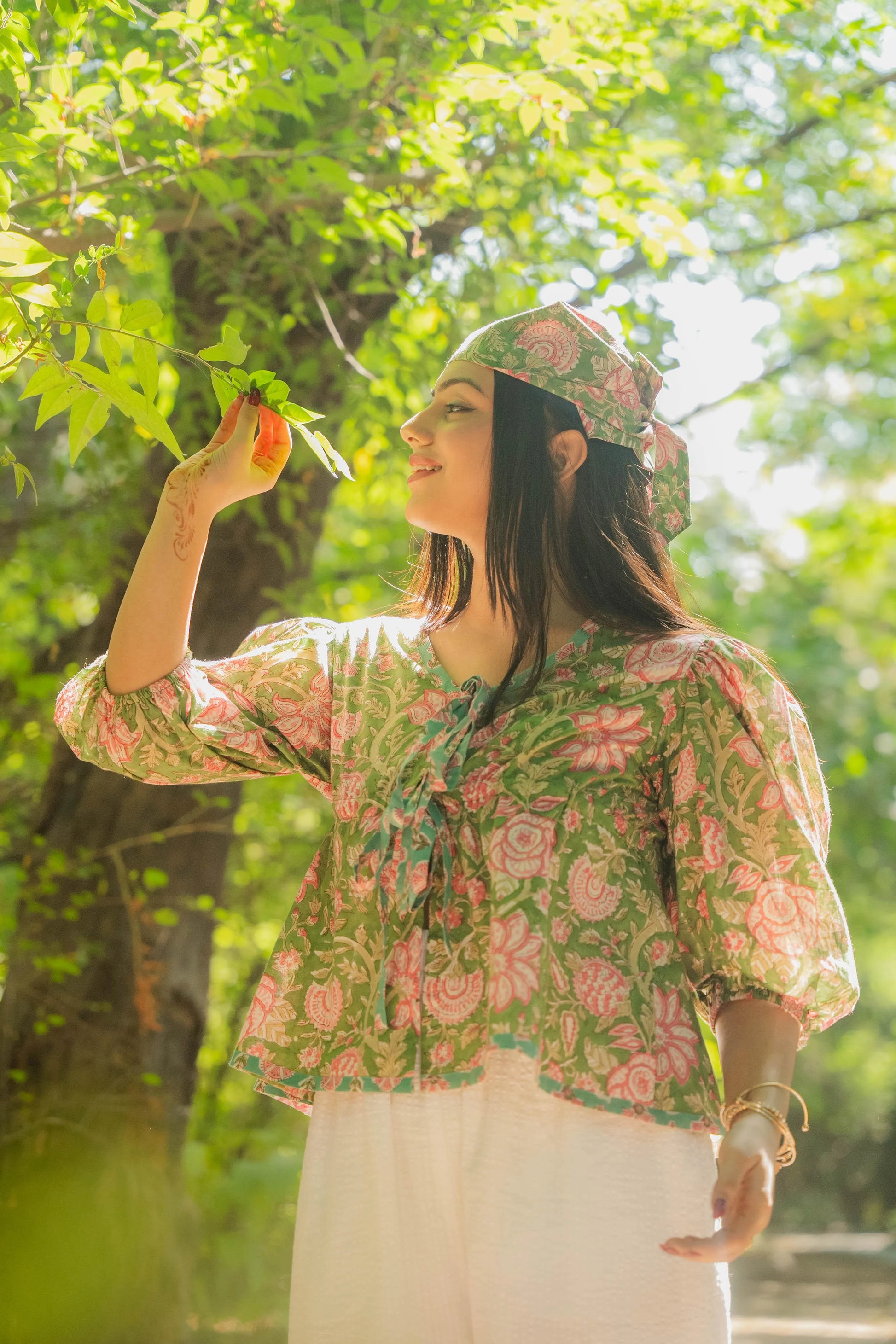 Green Bandana Pink Florals - Odhanon