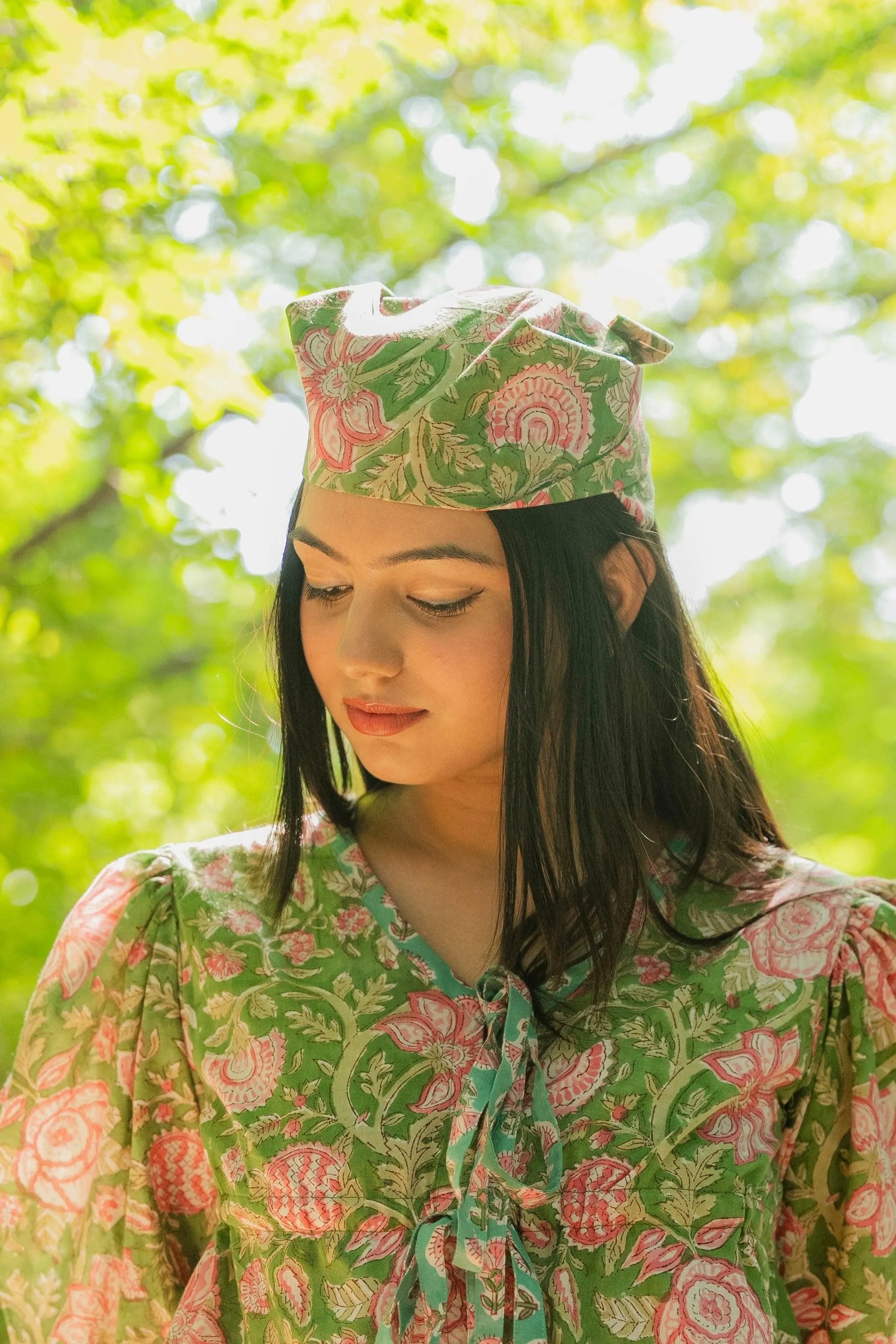 Green Bandana Pink Florals - Odhanon