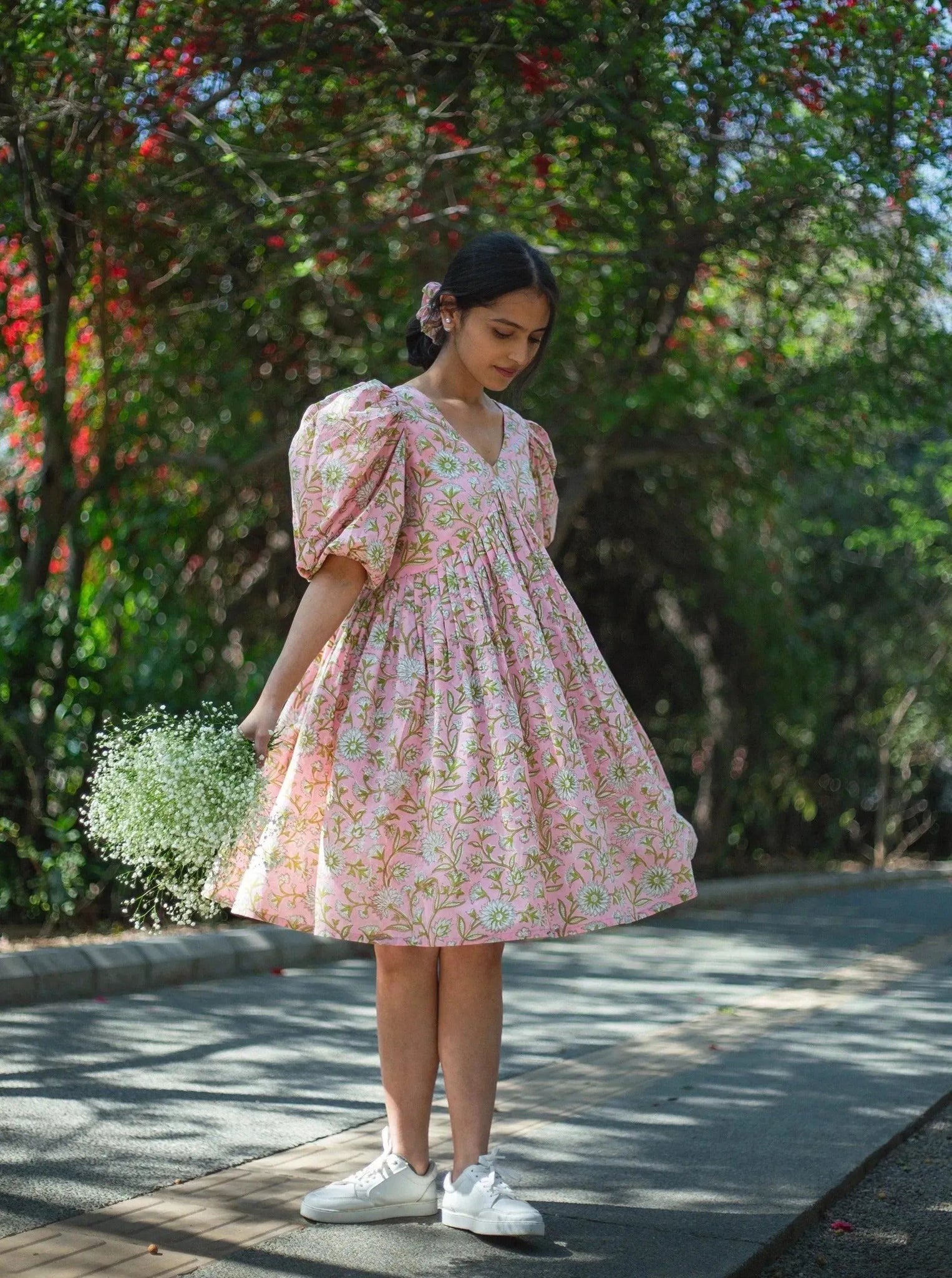 Pink Florals Short Dress - Odhanon