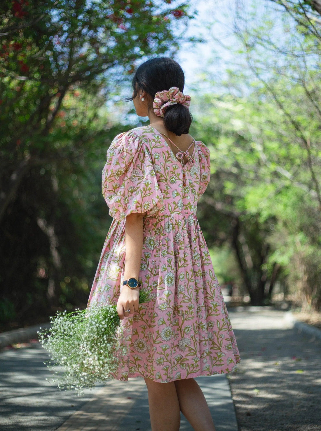 Pink Florals Short Dress - Odhanon