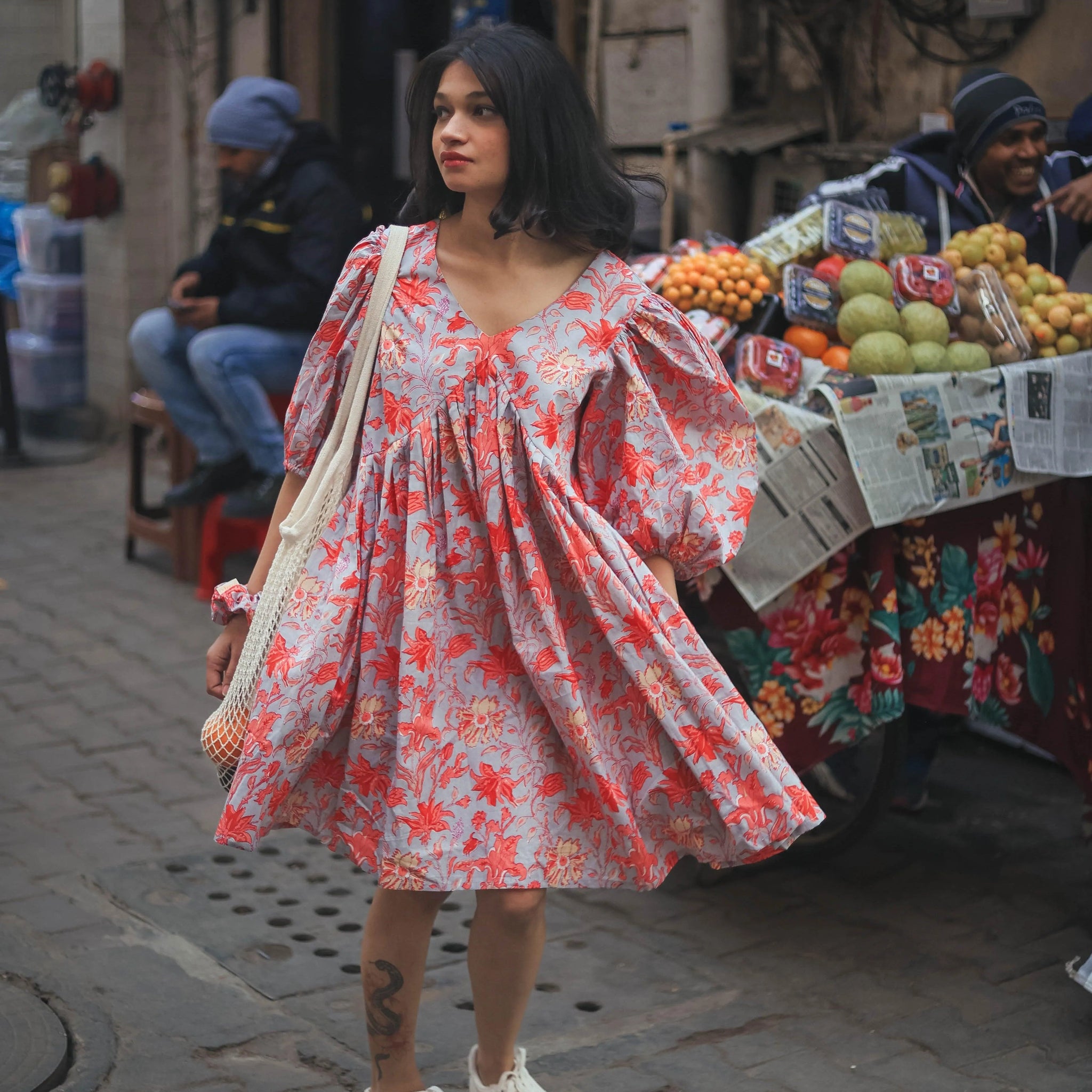 Floral Short Cotton Dress - Odhanon