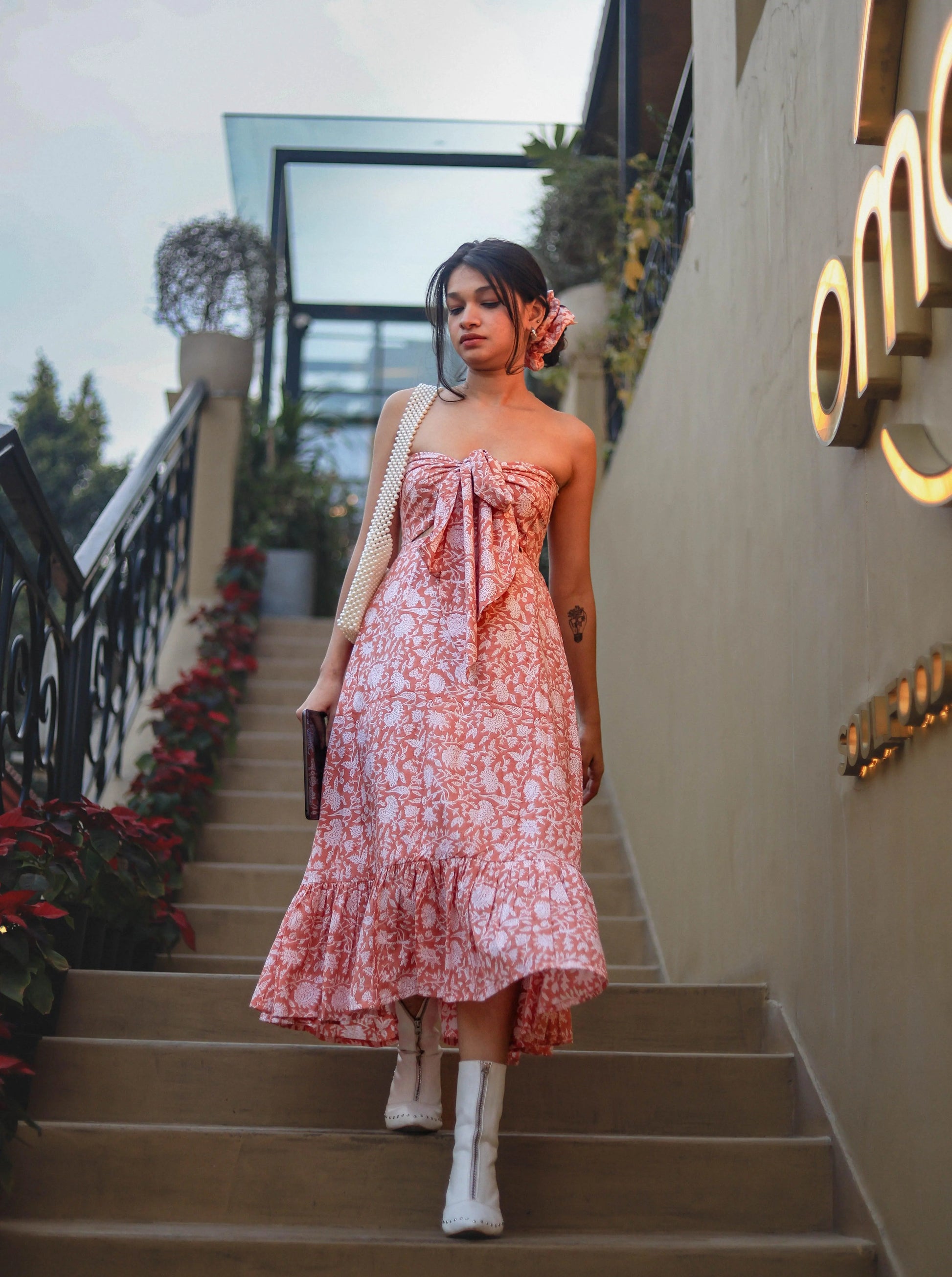 Peach Fuzz Bow Dress - Odhanon